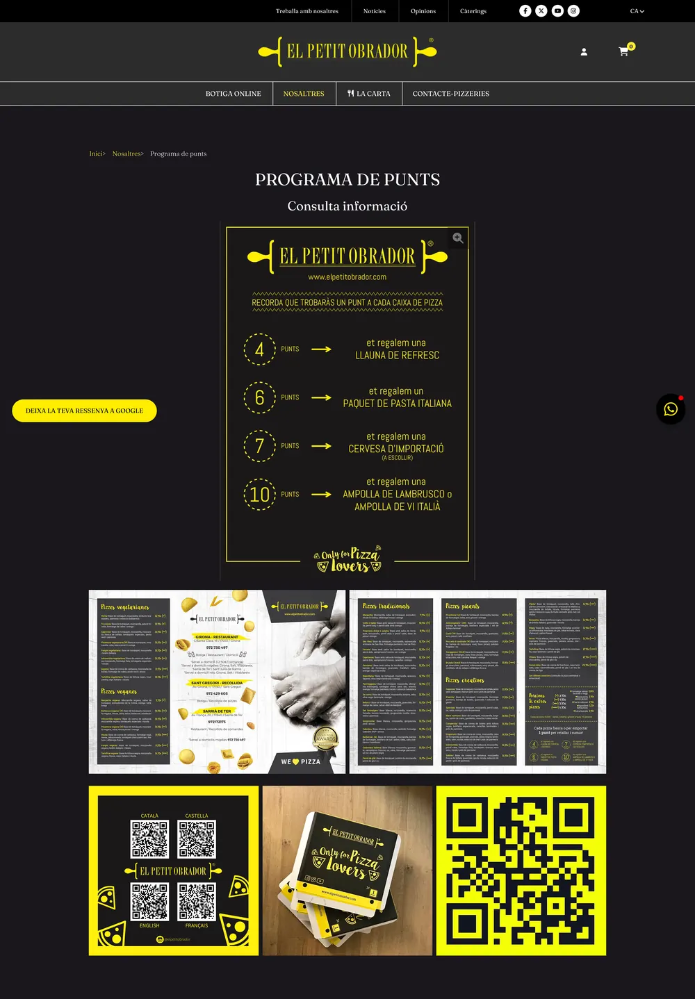 The El Petit Obrador points programme: rewards for 4, 6, 7 and 10 points on a yellow-framed card