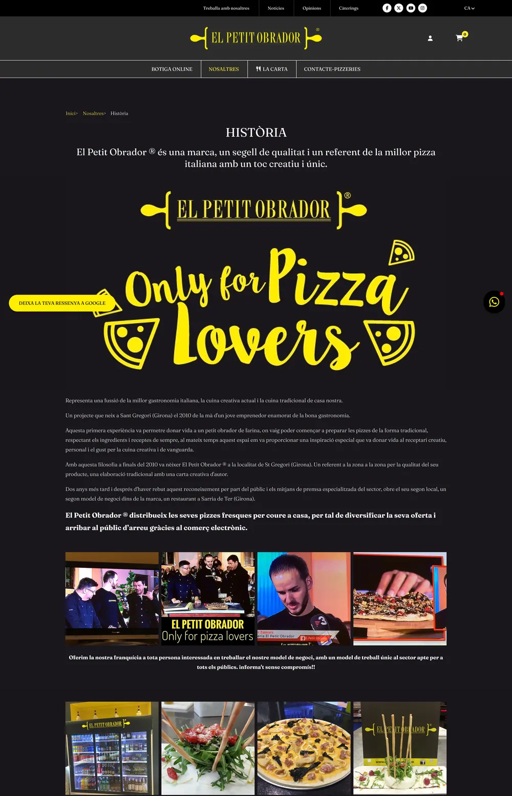 The El Petit Obrador story page with the "Only for Pizza Lovers" artwork